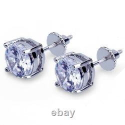 Hommes 14k White Gold Sterling Silver 6mm Round Diamond Screw Back Stud Boucles D’oreilles