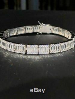Hommes Diamant Tennis Bracelet Massif Baguette Argent 925 8mm Hip Hop Icy