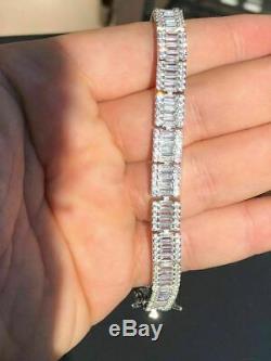 Hommes Diamant Tennis Bracelet Massif Baguette Argent 925 8mm Hip Hop Icy