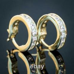 Hommes Petit 14k Or Iced Solitaire Real Sterling Argent Boucles D'oreilles Hoop Huggie