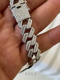 Hommes Solid 925 Argent Sterling Baguette Prong Miami Cuban Bracelet Iced Diamond