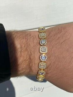 Iced Argent Massif 925 Sterling En Or 14k Diamant Tennis Bracelet Baguette Hip Hop
