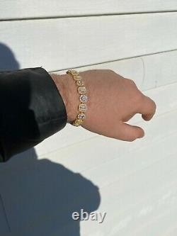 Iced Argent Massif 925 Sterling En Or 14k Diamant Tennis Bracelet Baguette Hip Hop