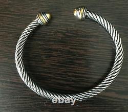 Inspiré Classic 5mm Câble Cuff Sterling Bracelet En Argent Avec 18k Or Sur Argent