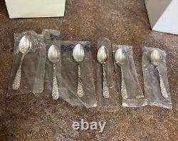 Lot de 6 cuillères à café en argent sterling Stieff Rose de 4 3/8 pouces