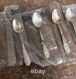 Lot de 6 cuillères à café en argent sterling Stieff Rose de 4 3/8 pouces