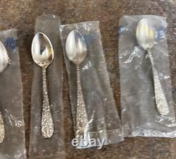 Lot de 6 cuillères à café en argent sterling Stieff Rose de 4 3/8 pouces