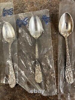 Lot de 6 cuillères à café en argent sterling Stieff Rose de 4 3/8 pouces