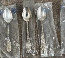 Lot de 6 cuillères à café en argent sterling Stieff Rose de 4 3/8 pouces