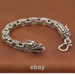 Men’s Solid 925 Sterling Silver Bracelet Link Chain Two Dragon Heads Lection