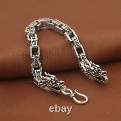 Men’s Solid 925 Sterling Silver Bracelet Link Chain Two Dragon Heads Lection