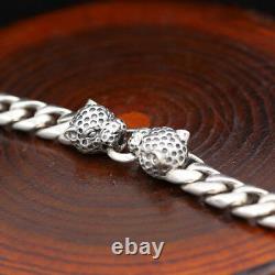 Men’s Solid 925 Sterling Silver Bracelet Link Leopard Head Chain Bijoux