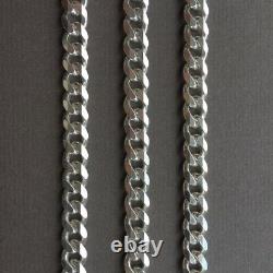 Mens Curb Cuban Link Chain Collier 925 Sterling Silver Handmade 7mm 24inch 51gr