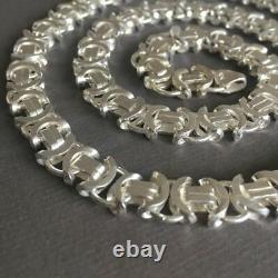 Mens King Flat Byzantine Chain Colliers 7.5mm 925 Sterling Silver 55gr 26inch