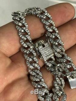 Mens Miami Cuba Bracelet Massif Véritable Argent 925 Diamant De 9 MM 6,5-9