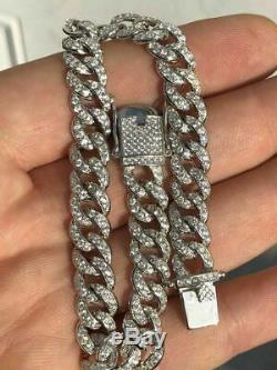 Mens Miami Cuba Bracelet Massif Véritable Argent 925 Diamant De 9 MM 6,5-9