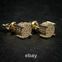 Mens Micro Pave Sterling Silver Gold Hip Hop Stud Iced Cz Screw Back Boucles D’oreilles