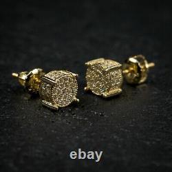 Mens Micro Pave Sterling Silver Gold Hip Hop Stud Iced Cz Screw Back Boucles D’oreilles