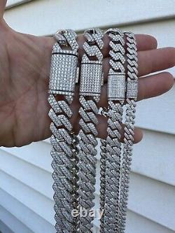 Moissanite Real Miami Cuban Link Prong Chaîne Iced Hip Hop 925 Collier Argent