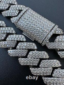 Moissanite Real Miami Cuban Link Prong Chaîne Iced Hip Hop 925 Collier Argent