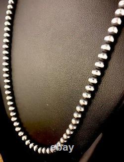 Native American Navajo Pearls 4 MM Sterling Silver Bead Necklace 21 Vente