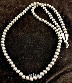 Native American Navajo Pearls 4 MM Sterling Silver Bead Necklace 21 Vente