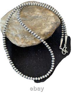 Native American Navajo Pearls 4mm Sterling Silver Bead Collier 18 Vente 820