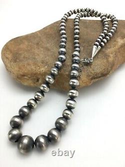 Native American Navajo Pearls Graduated Sterling Silver Bead Collier 26