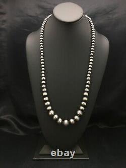 Native American Navajo Pearls Graduated Sterling Silver Bead Collier 26