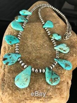 Native American Navajo Perles Argent Bleu Turquoise Collier 306