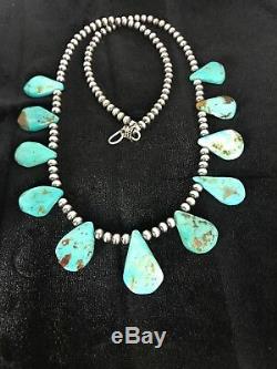 Native American Navajo Perles Argent Bleu Turquoise Collier 306