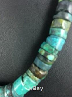 Native American Turquoise 8 MM 20 Perle Argent Heishi Collier 1135
