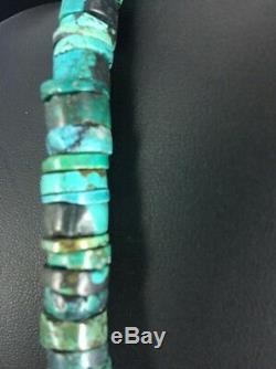 Native American Turquoise 8 MM 20 Perle Argent Heishi Collier 1135