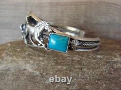 Navajo Indian Jewelry Sterling Silver Turquoise Horse Manchette Par Bobby Platero