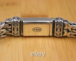 Nouveau Argent Sterling 925 12,5mm Vajra Avec Bracelet Chaîne De Lien Byzantin 8.26inch