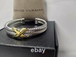 Nouveau David Yurman Sterling Argent 14k Gold X Crossover Double Bracelet De Câblodistribution