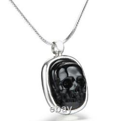 Obsidienne noire et crâne de cristal sculpté en argent sterling 925