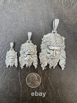 Pendentif Collier Glacé en argent sterling réel 925 MOISSANITE représentant Jésus - 3 tailles