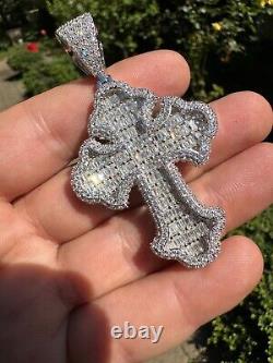 Pendentif croix gothique MOISSANITE, collier baguette givré en argent 925 réel, 3 tailles