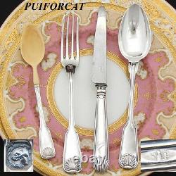 Puiforcat Français Antique Sterling Silver 4pc Christening Flatware Set, Arnauld