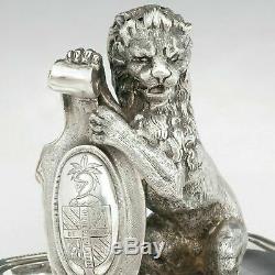Rare Antique Français Argent Sterling Porte-lion Figure Toothpick Armoiries