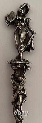 Rare Shreve Sterling Argent 10 Casr Inhabituel Figural 3-d Femme Servant La Fourchette 1900