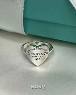 Rare Tiffany & Co. Argent Sterling 925 Retour À Tiffany 12mm Anneau De Signet De Coeur
