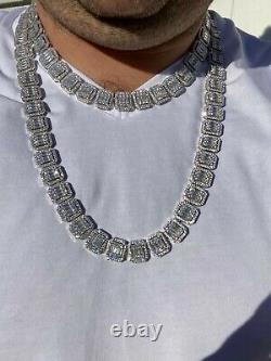 Real 925 Sterling Silver Baguette Link Chain 16mm Collier De Diamants Pour Hommes Choker