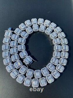 Real 925 Sterling Silver Baguette Link Chain 16mm Collier De Diamants Pour Hommes Choker