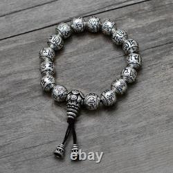 Real 925 Sterling Silver Bracelet Link Chain Perles Lection Om-mani-padme-hum Hommes