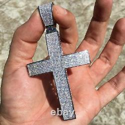 Real 925 Sterling Silver Cross Big Hip Hop Pendentif Iced Flooded Micro Pave 3.25