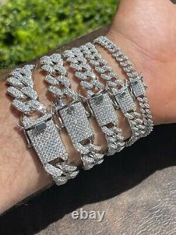 Real Miami Cuban Link Bracelet Iced Moissanite Out Solid 925 Argent Sterling Icy