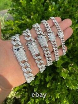 Real Miami Cuban Link Bracelet Iced Moissanite Out Solid 925 Argent Sterling Icy