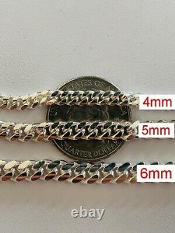 Real Miami Cuban Link Bracelet Solid 925 Sterling Silver Box Fermoir Italie 4-10mm